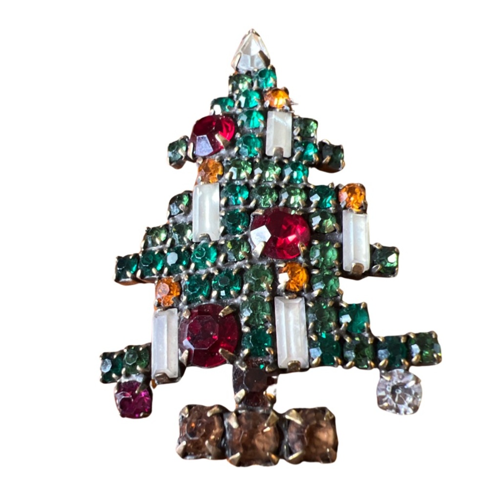 Weiss 5 Candle Rhinestone Christmas Tree Vintage Figural Pin Brooch